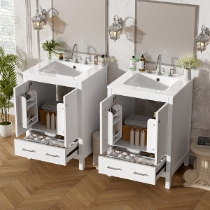KTMBDW Bathroom Vanity, Bathroom Vanity with Sink, Farmhouse Wood Fixture Stand Pedestal Bathroom Cabinet with Drawer, Easy Assembly - 1 of 4