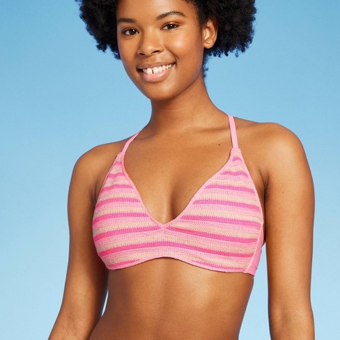 Women's Ribbed Triangle Bikini Top - Wild Fable™ Blue/green/pink Striped :  Target