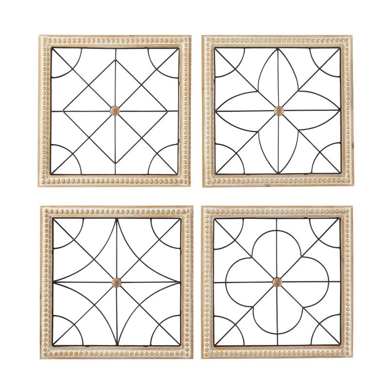 Set of 4 Wood Geometric Carved Beading Wall Decors with Metal Wire Brown - Olivia &#38; May, 2 of 6