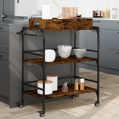 vidaXL Kitchen Trolley Smoked Oak 32.1 in.x16.1 in.x36.4 in. Engineered Wood