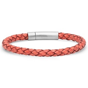 Steeltime Minoxia Men's red braided leather bracelet with stainless steel clasp - 1 of 4