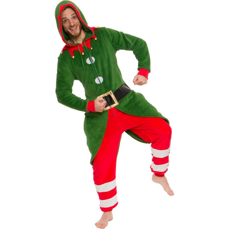 FUNZIEZ! - Holiday Elf Slim Fit Men's Novelty Union Suit Costume for Halloween, 1 of 7