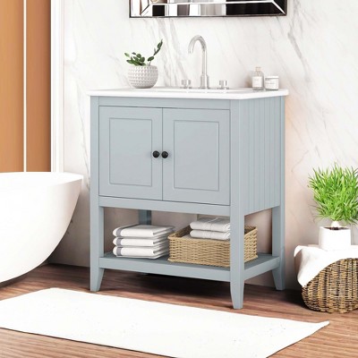 NicBex 30" Bathroom Storage Cabinet with Sink Bathroom Cabinets, 1 Spacious Cabinet with 2 Shelves on The Door, 1 Open Shelf for Bathroom