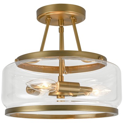 LLHZSY 3-Light Industrial-style Gold Lantern Glass Semi Flush Mount Ceiling Lights Fixture- Gold