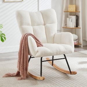 ORRD Ivory White Metal Frame Tufted Teddy Glider Chair - 1 of 4