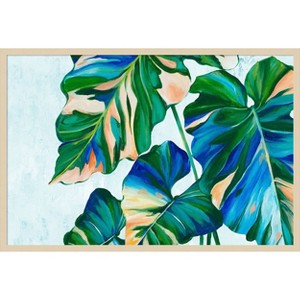 Amanti Art Blue Tropical Leaves I by Alex Black Wood Framed Wall Art Print - 1 of 4