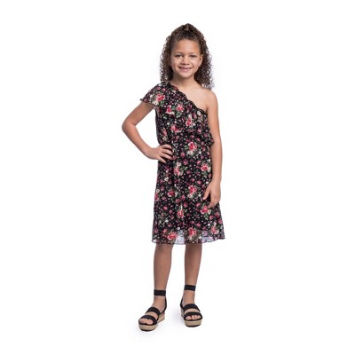 24seven Comfort Apparel Girls Green Leaf Print Babydoll Knee Length Dress :  Target