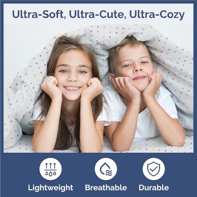 Kids Full Blue Microfiber Heart Print Sheet Set