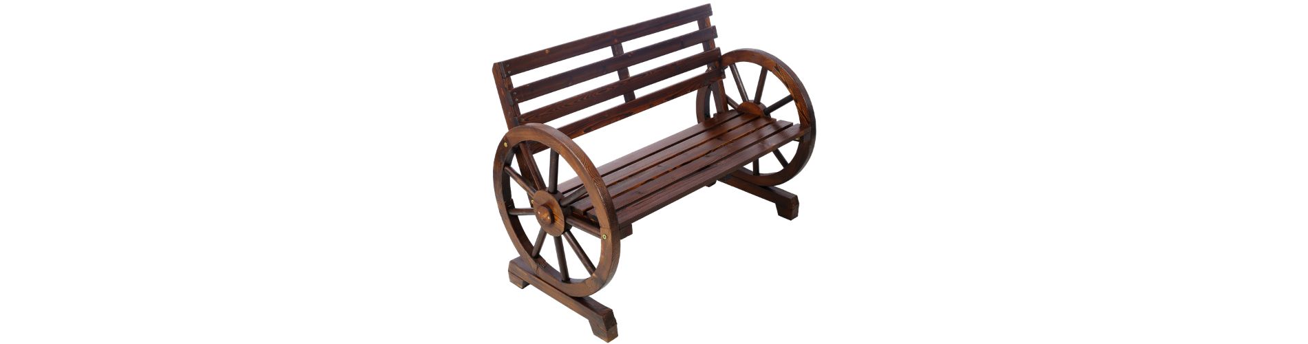 Lyngins Rustic Solid Fir Wood Outdoor Bench, Slatted Design Patio Loveseat, 2-Person Wooden Wagon Wheel Bench, Outdoor Lounge Furniture, Garden Bench