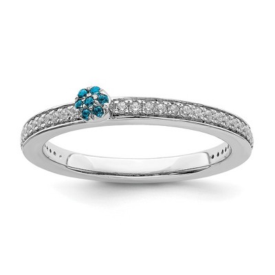 Black Bow Jewelry 14k White Gold, Blue Topaz & 1/8 Ctw Diamond Stackable Ring