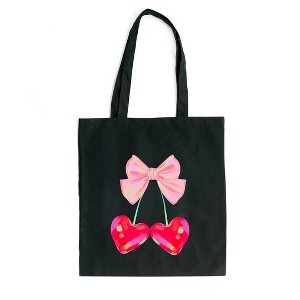 City Creek Prints Heart Cherries Coquette Canvas Tote Bag - 15x16 - Black - 1 of 2