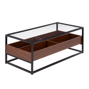 PAGED Modern 2-Tier Coffee Table with Glass Top & Wooden Storage,Minimalist Design Tea Table in Black Metal,Center Table for Living Room,Bedroom - 1 of 4