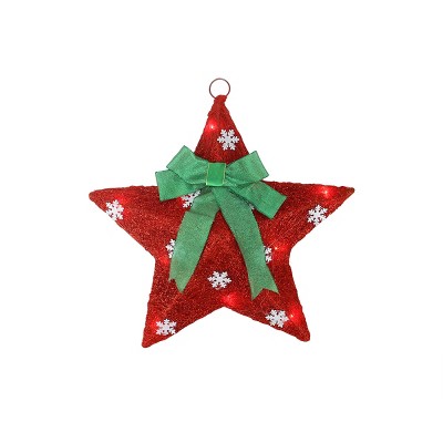 Northlight 17" Pre-Lit Green and Red Hanging Christmas Star Window Decor with Bow