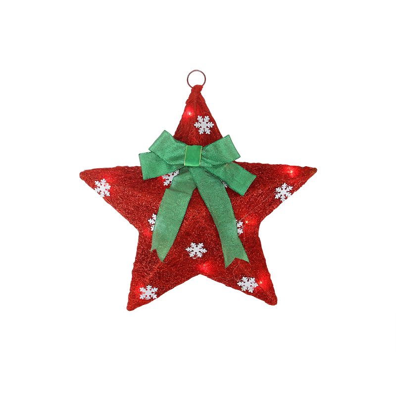 Northlight 17" Pre-Lit Green and Red Hanging Christmas Star Window Decor with Bow, 1 of 3