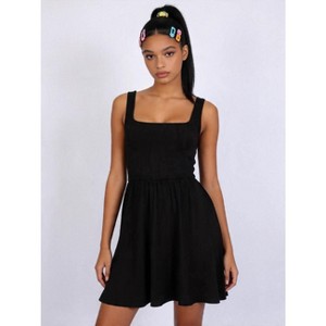 Cherie Code Womens Mini Dress  Sleeveless A-Line Summer Dress with Square Neck Wide Straps Black L
