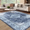 Faux Wool Boho Vintage Floral Printed Area Rug Ultra Thin Low Pile, Machine Washable Stain Resistant  Non Slip Non Shedding Pet Friendly Floor Rug - 4 of 4