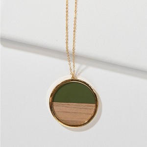 Olive Green Enamel Wood Circle Necklace - 1 of 1
