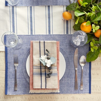 French Blue Eco-Friendly Ribbed Fabric Placemats, 13x19, Set of 6