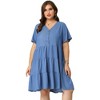 Agnes Orinda Women's Plus Size Tiered V Neck Short Sleeve Summer Casual Buttons Dresses - 4 of 4