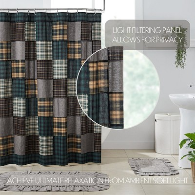Pine Grove Green and Tan Cotton Patchwork Shower Curtain