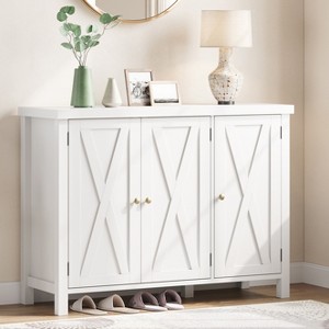 Shoe Cabinet with Doors, Farmhouse 35'' Shoe Storage Cabinet for Entryway, 4-Tier Shoe Cabinet with Storage, Large Shoe Organizer Cabinet, White - 1 of 4