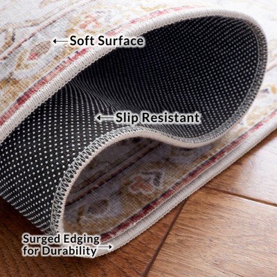 Tucson Light Grey and Rust Washable Runner Rug