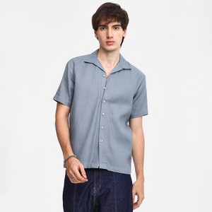 Campus Sutra Men Men's Cloud Grey Solid Resort Shirt - 1 of 4
