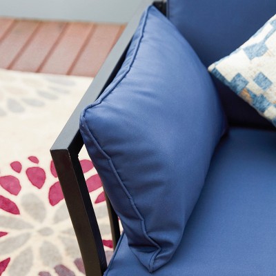 Blue Metal Two-Seat Outdoor Sectional Sofa with Cushions
