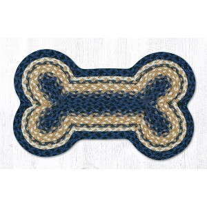 Earth Rugs Medium Dog Bone Mat 13"x22", Lt. Blue, Dk. Blue & Mustard Braided Jute, Coastal Rustic Pet Rug for Feeding Areas - 1 of 3