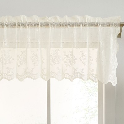 HLC.ME Jolene Floral Rod Pocket Lace Sheer Short Valance for Small Windows, Kitchen and Bathroom - 54 W x 18 L