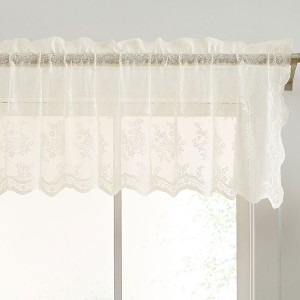 HLC.ME Jolene Floral Rod Pocket Lace Sheer Short Valance for Small Windows, Kitchen and Bathroom - 54 W x 18 L - 1 of 4