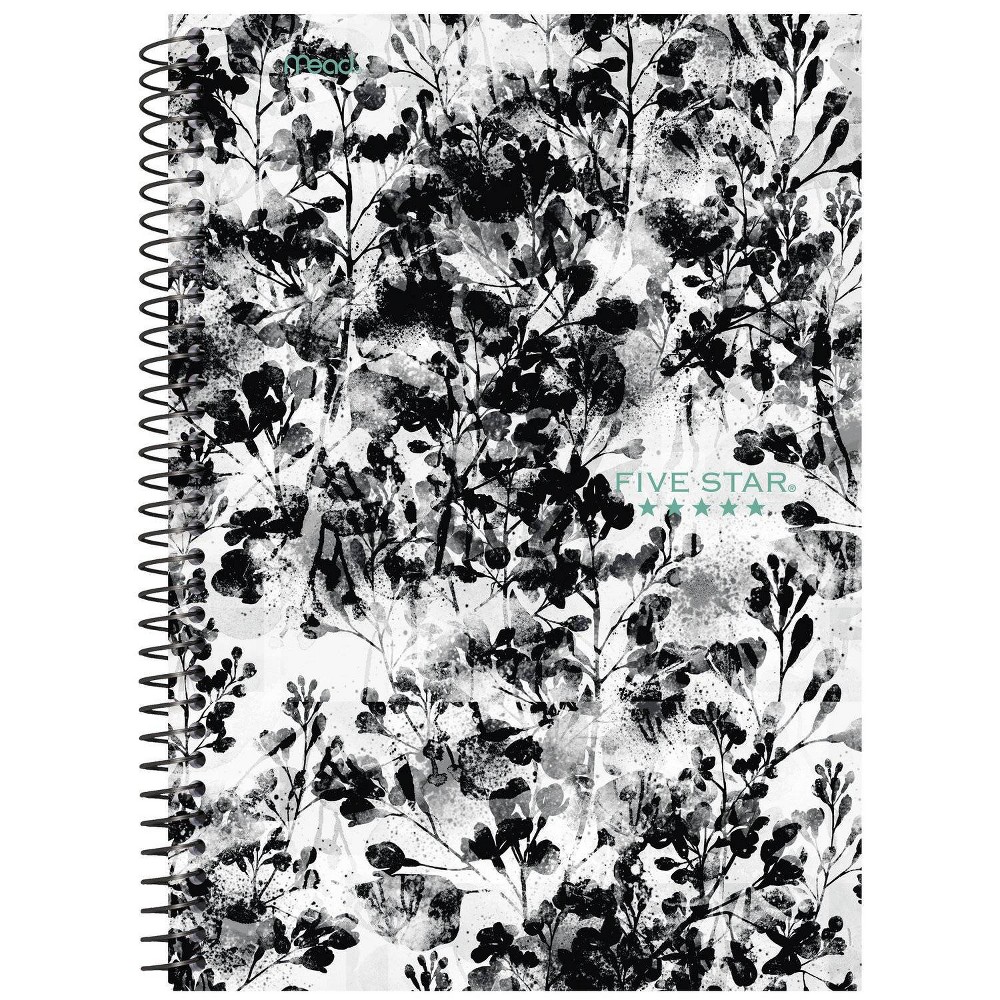 Photos - Other interior and decor Five Star 80pg 2 Subject Ruled Notebook 9.5"x7.2" Black and White Floral