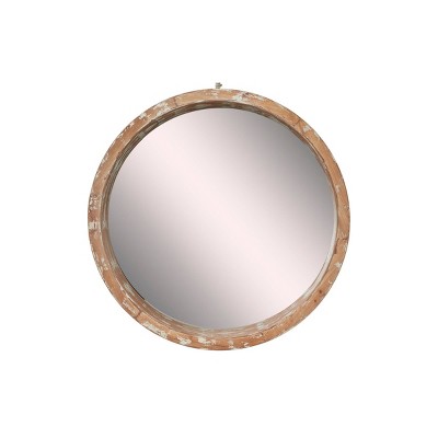 39" x 39" Vintage Style Distressed Large Round Wood Wall Mirror - Olivia & May