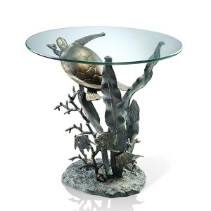 SPI Home Sea Turtle Table – Coastal Accent Furniture, Handcrafted Metal Base with Glass Top, 23” Height - 1 of 4