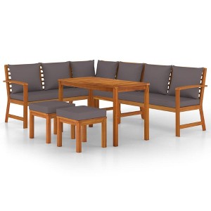 vidaXL Acacia Wood Patio Dining Set - 7 Piece Outdoor Furniture Set with Cushions, Modular Design, Rustic Charm, Durable and Sturdy, Brown Dark Gray - 1 of 4
