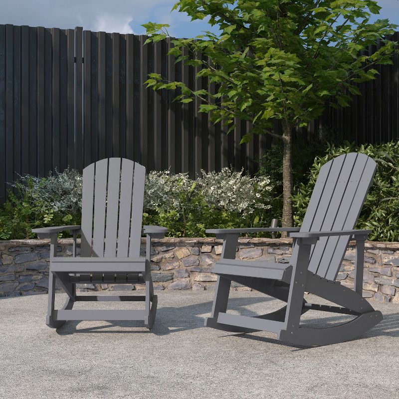 Merrick Lane Set of 2 All-Weather Polyresin Adirondack Rocking Chair with Vertical Slats, 3 of 13