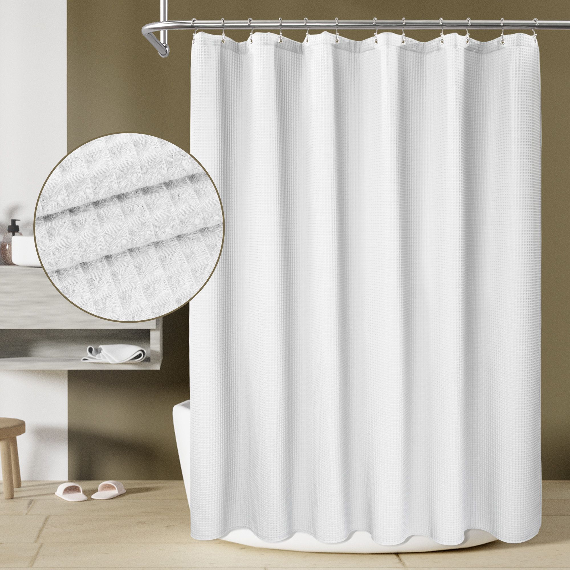Cotton Blend Soft Waffle Weave Shower Curtain