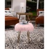 BirdRock Home Round Faux Fur Foot Stool Ottoman - Pink with Pale Gold Legs - 3 of 3