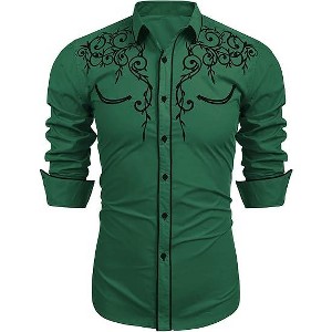 COOFANDY Men's Western Cowboy Shirts Long Sleeve Embroidered Shirt Slim Fit Casual Button Down Shirts S-XXL - 1 of 4