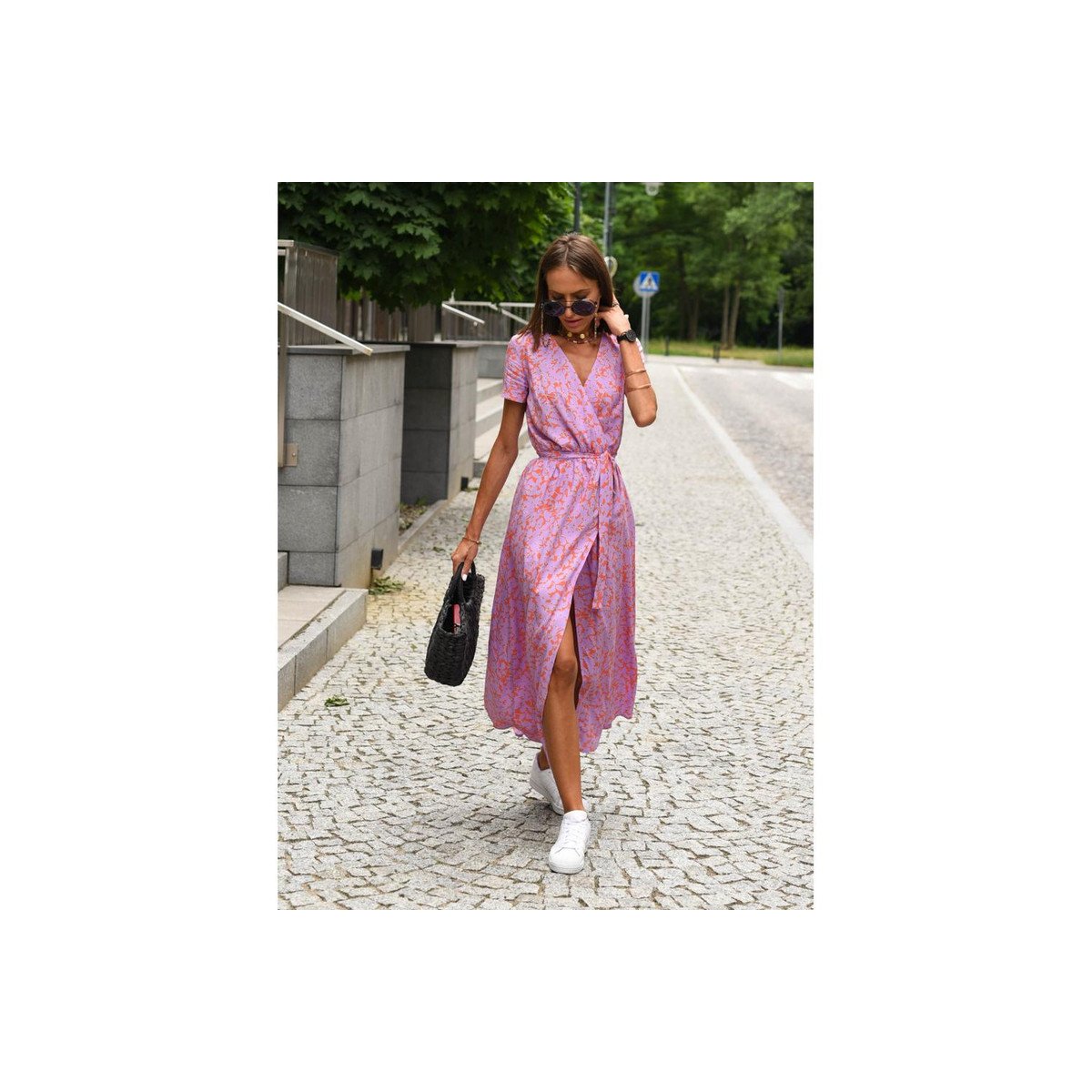 Женские платья Garvee Floral Wrap Beach Dress for Women Summer Maxi Dress with Tie Waist V Neck Slit Flowy Dress Polka Dress High Waist Beach Cover Up,Polka Dot,Pink-2 - L — фото 3