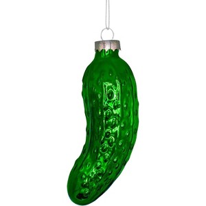 4E's Novelty Blown Glass Pickle Ornament - Christmas Pickle Decoration, 4’’ Pickle Ornaments for Christmas Tree & Pickle Ornament in Transparent Green - 1 of 4