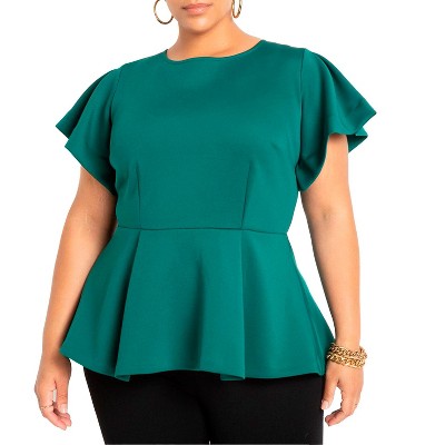 ELOQUII Women's Plus Size Flare Sleeve Peplum Top