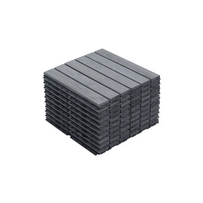 GlasFlength Carpet Tiles 10 Pack 12" Acacia Hardwood Interlocking Deck Tiles Striped Outdoor Flooring for Patio Balcony Poolside, Gray, 12"*12"*0.75"