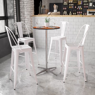 Marrel 24" Round Oak Top Outdoor Cocktail Table with Chrome Base