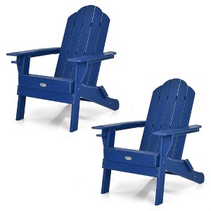 Tangkula 2PCS Patio Folding Adirondack Chair Weather Resistant Cup Holder Yard Navy - 1 of 4