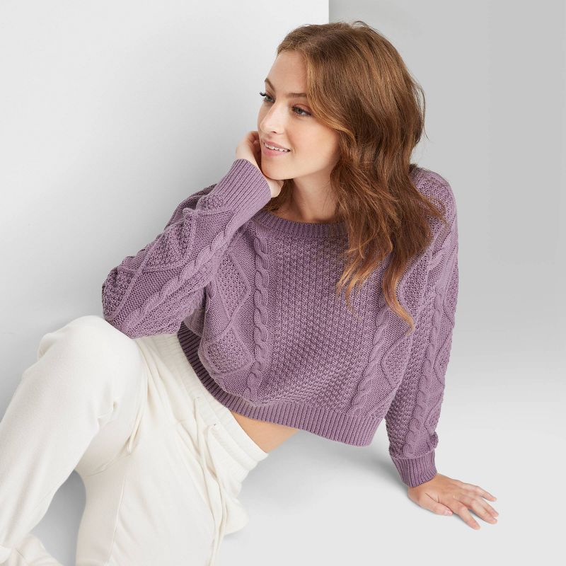 Women's Cropped Crewneck Cable Pullover - Wild Fable™, 1 of 10