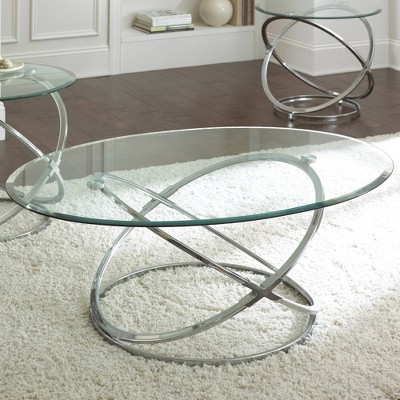 Orion 3-Piece Oval Glass and Chrome Occasional Table Set