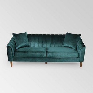 Ansonia Contemporary Velvet Sofa Teal - Christopher Knight Home - 1 of 4