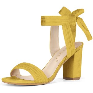 Allegra K Women's Back to College Faux Suede Open Toe Ankle Tie Back Chunky Heel Sandals - 1 of 4