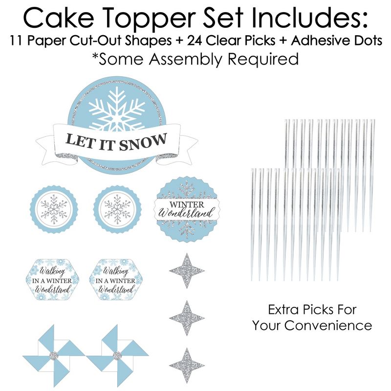 Big Dot of Happiness Winter Wonderland - Snowflake Holiday Party and Winter Wedding Cake Decorating Kit - Let It Snow Cake Topper Set - 11 Pieces, 3 of 7